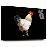 Acrylic glass wall art featuring a vibrant chicken design in a side view, showcasing colorful details and a modern aesthetic, perfect for home decor.