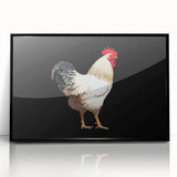 Framed wall art featuring a black acrylic design of stylized chickens, perfect for enhancing home decor. The piece showcases vibrant colors and intricate details, ideal for bird lovers and modern art enthusiasts.