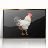 Framed wall art featuring a vibrant chicken design in gold acrylic, showcasing intricate details and a modern aesthetic, perfect for enhancing any decor.