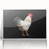 Framed acrylic wall art featuring a whimsical chicken design, set against a white background, perfect for adding a playful touch to home decor. Ideal for chicken lovers and unique art enthusiasts.