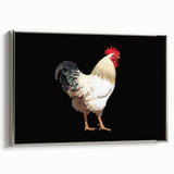 Framed canvas wall art featuring a stylish chicken design in silver tones, showcasing a side view that highlights intricate details and elegant framing, perfect for modern decor.