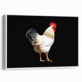 Framed wall art featuring a vibrant chicken design against a white background, showcasing intricate details and colors, perfect for farmhouse decor or kitchen art.