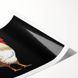 Colorful wall art print featuring a whimsical chicken design, showcasing vibrant hues and playful details, perfect for adding a touch of charm to home decor.