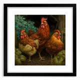 Framed wall art featuring a chicken design in black and white, set against a minimalist mat, perfect for modern home decor or chicken-themed spaces.