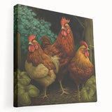 Stretched canvas wall art showcasing a vibrant chicken design with intricate details, perfect for adding a whimsical touch to home decor.