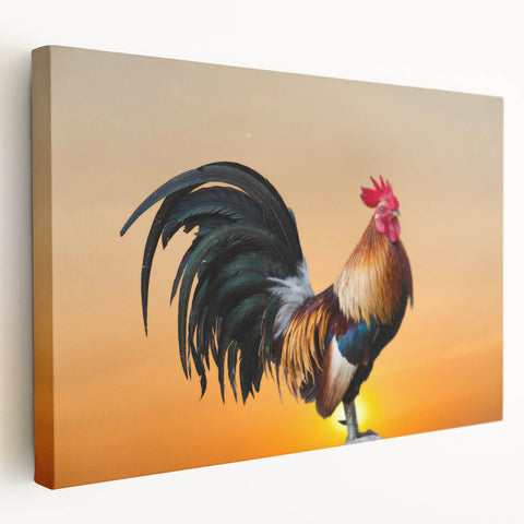 Charming canvas wall art featuring a colorful chicken design in a whimsical style, perfect for adding a playful touch to home decor. The vibrant colors and intricate details enhance any room's ambiance.