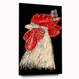Side view of a colorful acrylic wall art piece featuring a whimsical chicken design, perfect for adding a playful touch to home decor. Ideal for kitchens or dining areas.