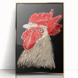 Framed wall art featuring a decorative chicken design in gold and black acrylic, showcasing intricate details and a contemporary style, perfect for modern decor.