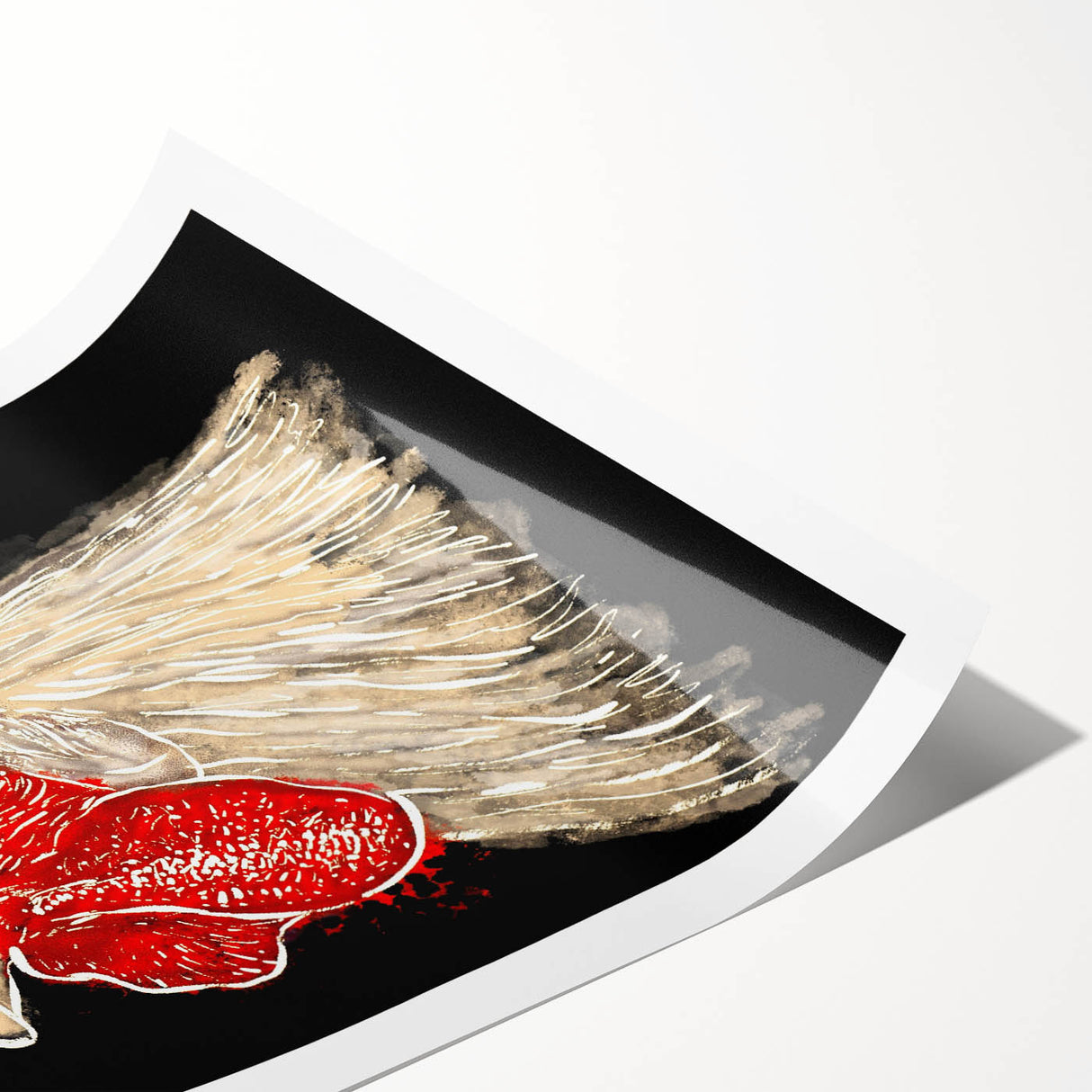 Charming wall art print featuring a whimsical chicken design in vibrant colors, rolled and packaged securely in a protective tube for easy display. Perfect for adding a playful touch to your home decor.
