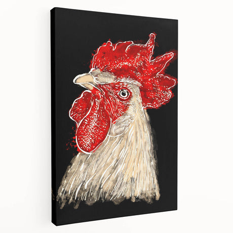 Charming wall art canvas featuring a whimsical chicken design in vibrant colors, showcasing playful bird illustrations perfect for adding a touch of fun to home decor.
