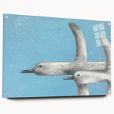 Elegant wall art featuring a crane design printed on acrylic glass, showcasing vibrant colors and intricate details, displayed from a side view with pins for mounting.