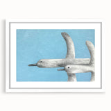 Framed wall art featuring a graceful crane design in a minimalist style, presented in a white mat and frame, perfect for modern home decor.