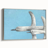 Framed wall art featuring a silver-sided crane design on canvas, showcasing elegant bird motifs in a minimalist style, ideal for modern home decor.