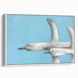 Framed wall art featuring a graceful crane design in soft colors, showcased from a white side view, perfect for modern home decor and nature-themed interiors.