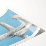 Elegant rolled wall art print featuring a stylized crane design in soft pastel hues, perfect for home decor or art enthusiasts, presented in a protective cardboard tube.