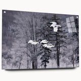 Elegant wall art featuring a side view of a crane design on acrylic glass, showcasing vibrant colors and intricate details, perfect for enhancing modern home decor.