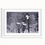 Framed wall art featuring a delicate crane design in soft pastel colors, set in a white mat, perfect for enhancing modern home decor and tranquility.