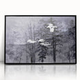 Framed wall art showcasing a minimalist crane design in black acrylic, elegantly displayed from a front view, perfect for modern home decor and art enthusiasts.