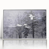 Framed acrylic wall art showcasing an elegant crane design in a minimalist style, set in a white frame, perfect for modern home decor and nature enthusiasts.