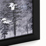 Close-up of a framed canvas wall art featuring an elegant crane design, showcasing intricate details and vibrant colors, perfect for enhancing modern home decor.