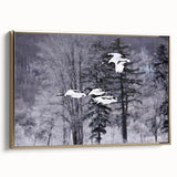 Framed wall art showcasing a graceful crane design in gold tones, set against a minimalist background, perfect for modern home decor. Ideal for bird lovers and art enthusiasts.