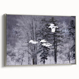 Framed canvas wall art showcasing an elegant crane design in silver tones, perfect for modern home decor. The artwork features intricate details and a sleek side view, enhancing any interior space. Ideal for bird lovers and art enthusiasts, this piece adds a sophisticated touch to living rooms or offices.