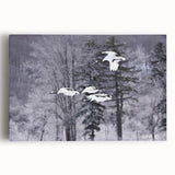 Stretched canvas wall art featuring an elegant crane design with vibrant colors, ideal for home decor and unique artistic expression, showcasing a modern aesthetic.