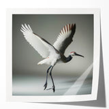 Elegant crane design wall art print showcasing intricate details and soft pastel colors, displayed in a modern living room setting, perfect for home decor enthusiasts.