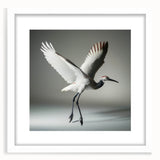 Framed wall art featuring an elegant crane design in a minimalist style, showcasing a white mat and frame, perfect for enhancing modern home decor aesthetics.