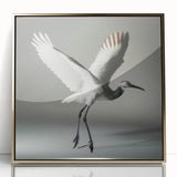 Framed wall art featuring a stunning crane design in gold acrylic, elegantly displayed with a sleek modern frame, perfect for enhancing home decor.
