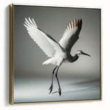 Framed canvas wall art showcasing an elegant crane design in gold tones, displayed from a side view, ideal for adding sophistication to any interior decor.