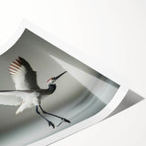 Elegant rolled print featuring a detailed crane design in soft pastel colors, perfect for modern home decor. Ideal for wall art enthusiasts seeking unique and serene artwork.