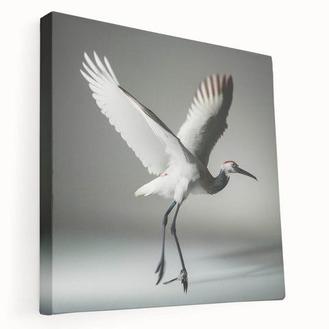 Stretched canvas wall art showcasing a graceful crane design in serene colors, ideal for enhancing modern home décor. Perfect for nature lovers and minimalistic interiors.