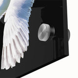 Close-up view of a stunning crane design wall art piece, showcasing intricate details and vibrant colors on acrylic glass, perfect for modern home decor.