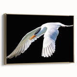 Framed wall art featuring a stylish crane design in gold tones, showcasing an elegant side view of the canvas, perfect for modern home decor and art enthusiasts.