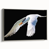 Framed wall art featuring a silver-sided crane design on canvas, showcasing intricate details and vibrant colors, perfect for modern home decor.