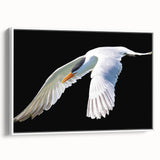 Framed canvas wall art featuring a graceful crane design on a white background, showcasing elegant strokes and intricate details, perfect for modern home decor.