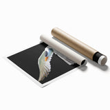 Elegant rolled print showcasing a detailed crane design, featuring vibrant colors and intricate patterns, ideal for enhancing home decor aesthetics.