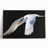 Elegant stretched canvas wall art featuring a serene crane design in soft pastels, leaning against a neutral wall, ideal for modern home decor.