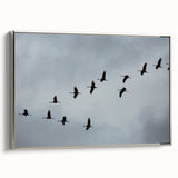 Framed canvas wall art featuring a striking crane design in silver tones, showcasing elegant detailing and a contemporary aesthetic, ideal for modern home decor.