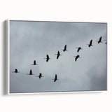 Framed canvas wall art showcasing an elegant crane design in a minimalist white frame, perfect for modern home decor. Ideal for adding a touch of sophistication to any room.