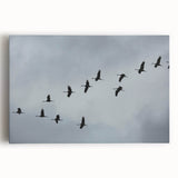 Stretched canvas wall art showcasing an elegant crane design in soft pastel colors, perfect for modern home decor. Ideal for living rooms or art collections.