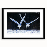 Framed wall art featuring an elegant crane design in a black frame with a mat, showcasing intricate details and a modern aesthetic, perfect for home decor.