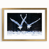 Elegant gold-framed wall art featuring a serene crane design, perfect for home decor. The mat adds a sophisticated touch, enhancing the artwork's beauty and style.