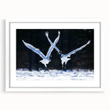Framed wall art featuring a serene crane design in soft pastel colors, elegantly matted in white, perfect for enhancing modern home decor with a touch of nature.