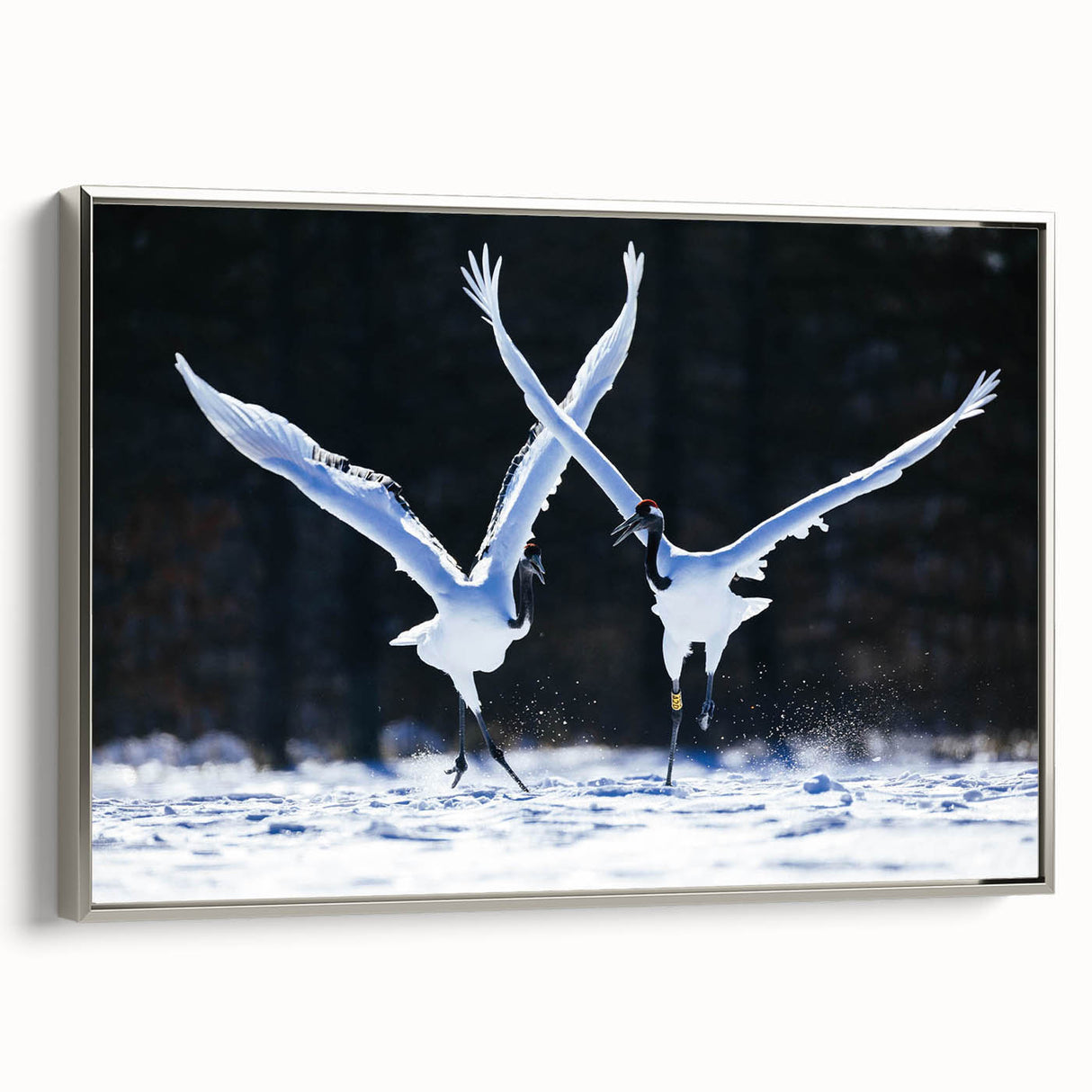 Framed wall art featuring a silver side view of a graceful crane design, showcasing intricate details and elegant lines, perfect for modern home decor.