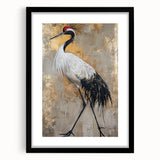 Framed wall art featuring an elegant crane design in black, showcasing intricate details and a modern aesthetic, perfect for enhancing home decor.