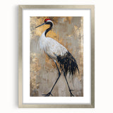 Framed wall art featuring an elegant crane design in silver, showcasing intricate details and a stylish mat, perfect for enhancing modern home decor.