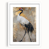 Elegant wall art featuring a crane design in a sleek white frame with a mat, perfect for modern decor. Ideal for enhancing living spaces with a touch of nature.