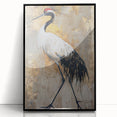 Framed wall art featuring a stunning crane design with intricate details, set in a sleek black frame, ideal for modern home decor and enhancing interior aesthetics.